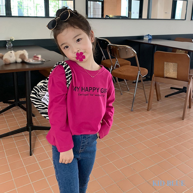 Áo Thun Tay Dài Cổ Tròn In Chữ Màu Sắc Tương Phản Phong Cách Hàn Quốc Thời Trang Xuân Thu Cho Nữ