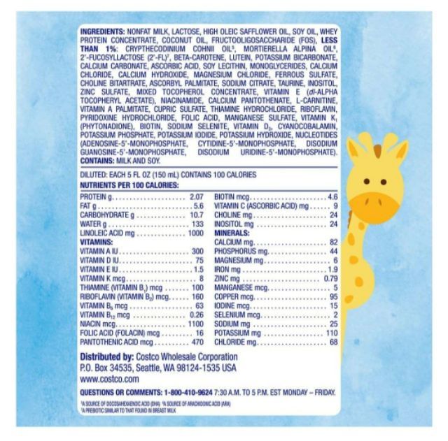 SỮA KIRKLAND INFANT FORMULA MẪU MỚI DATE 2/2022( CHUẨN AUTH CÓ BILL)