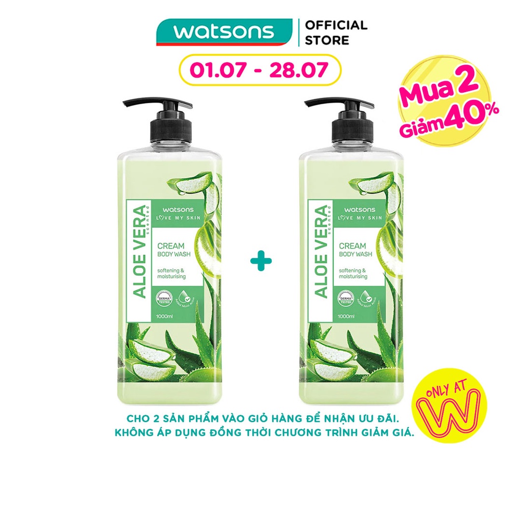 Kem Tắm Watsons Love My Skin Aloe Vera Scented Cream Body Wash Chiết Xuất Lô Hội 1000ml