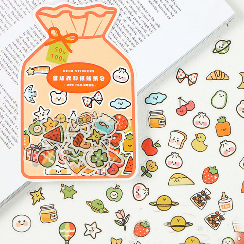 Bộ 100 cái nhãn dán trang trí hình gấu hoạt hình đáng yêu