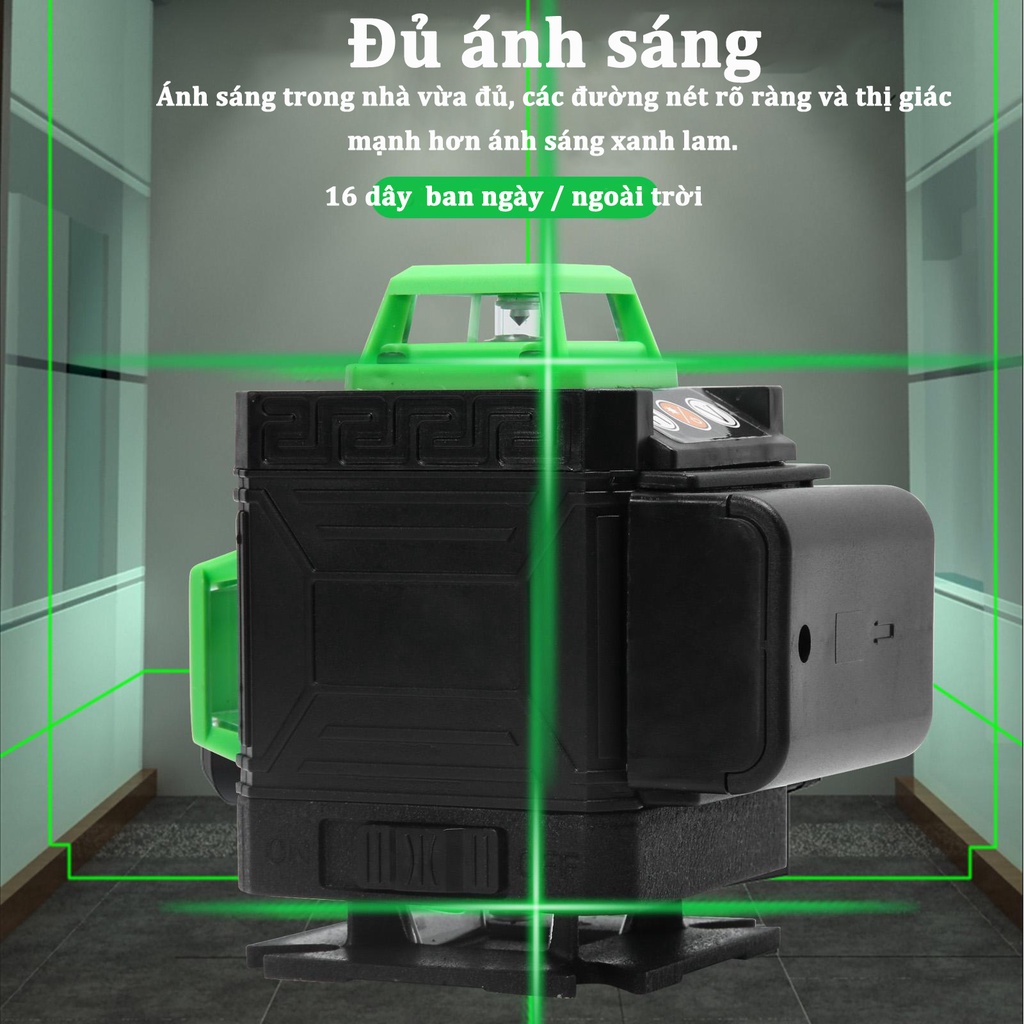 Máy cân bằng laser,máy bắn cốt 16 tia xanh lá , tự động san bằng mức Laser màu xanh lá cây và dọc 360 độ