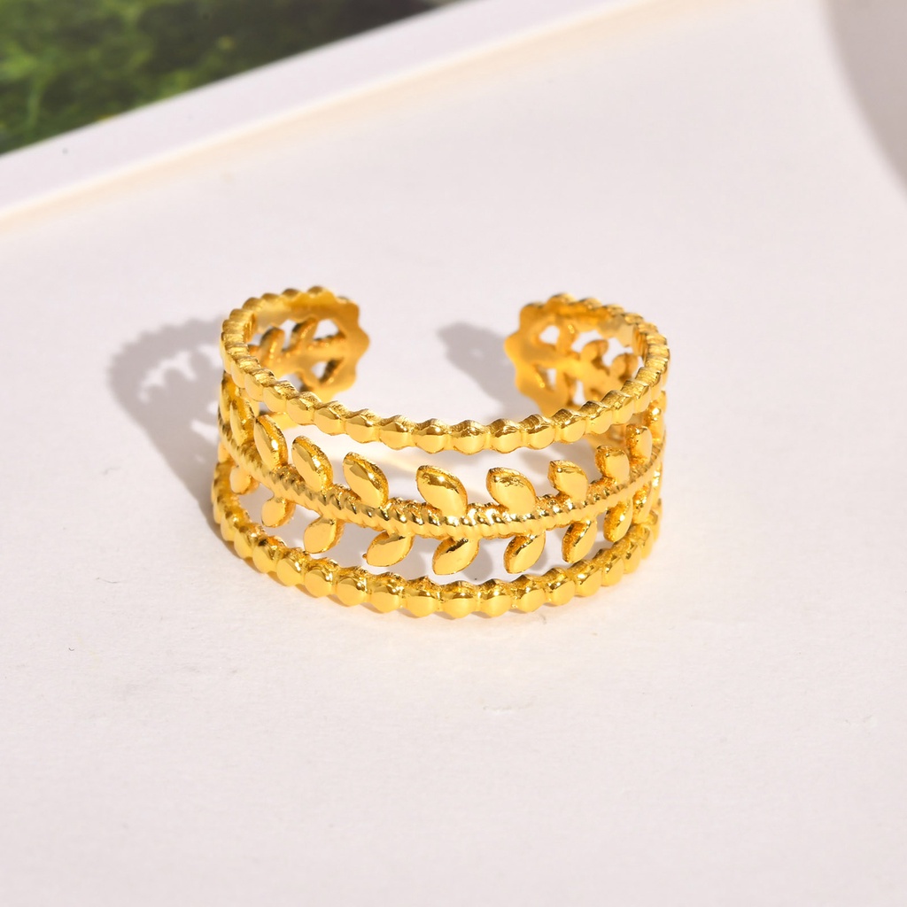 Nhẫn Hở Hình Chiếc Lá Màu Vàng Bằng Thép Không Gỉ Thời Trang Cho Nữ