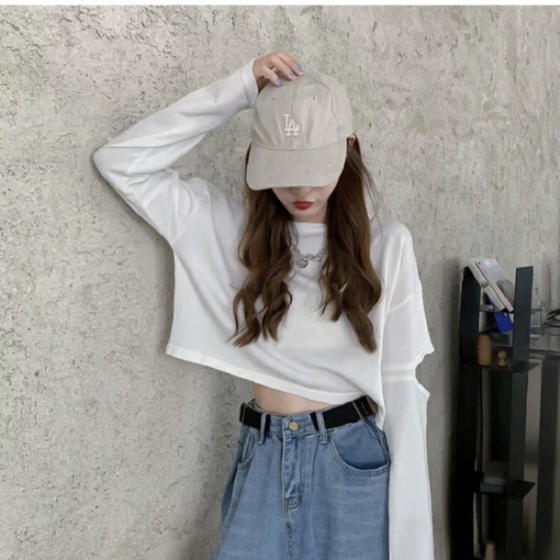 Áo thun croptop tay xẻ nhiều màu