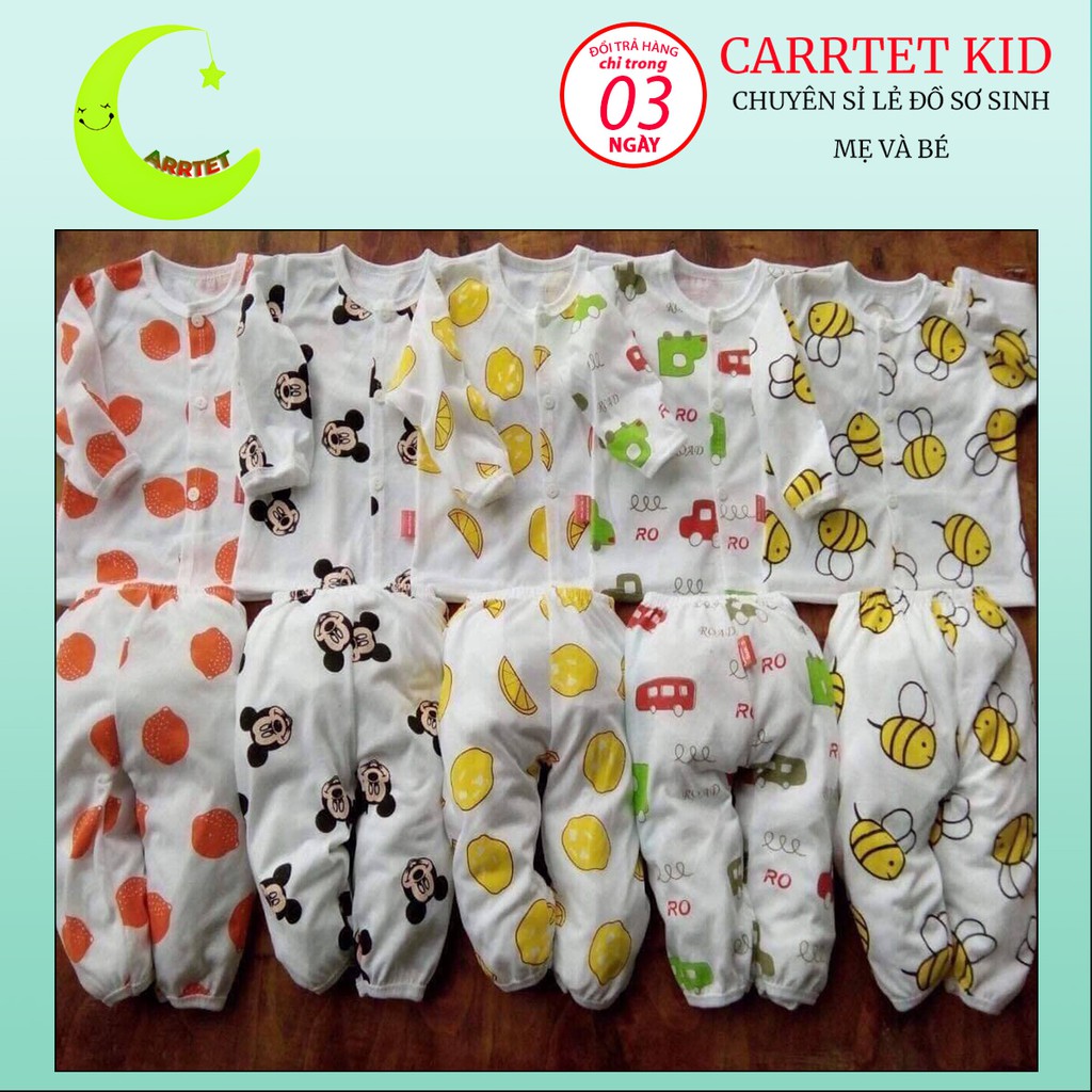 Set 5 bộ quần áo mặc ở nhà dài tay khuy hình oto cho bé yêu từ 3 đến 15 kg