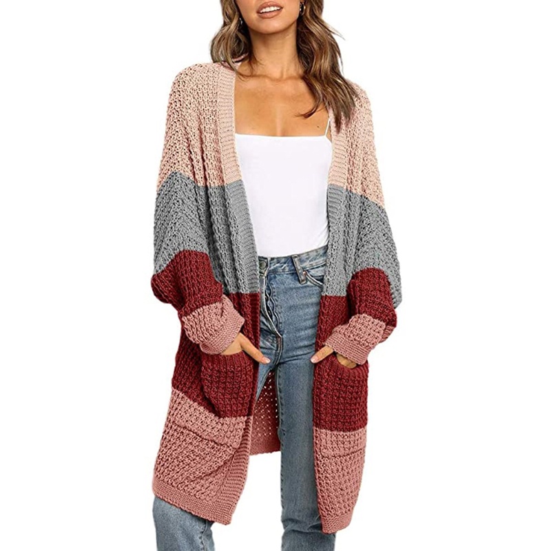 Xiangbao Áo Khoác Cardigan Dệt Kim Dáng Dài Tay Cánh Dơi Mở Phía Trước Màu Khố