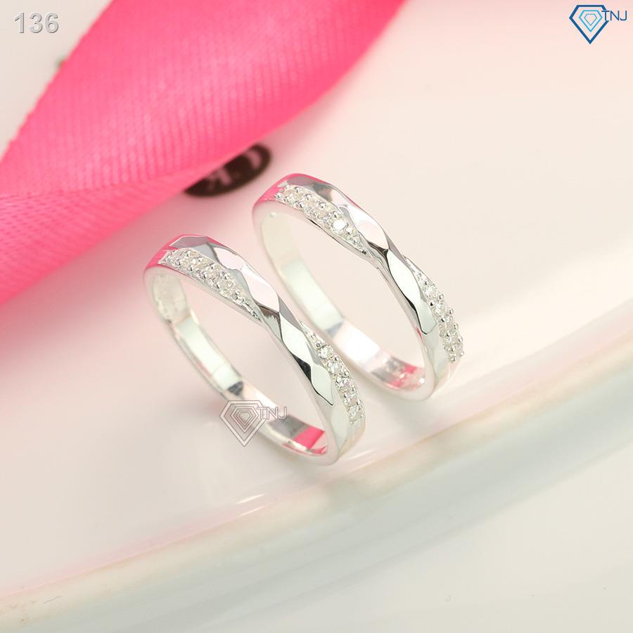 ﺴ○✉Nhẫn cặp đôi bạc đẹp đính đá khắc tên ND0416 - Trang Sức TNJ