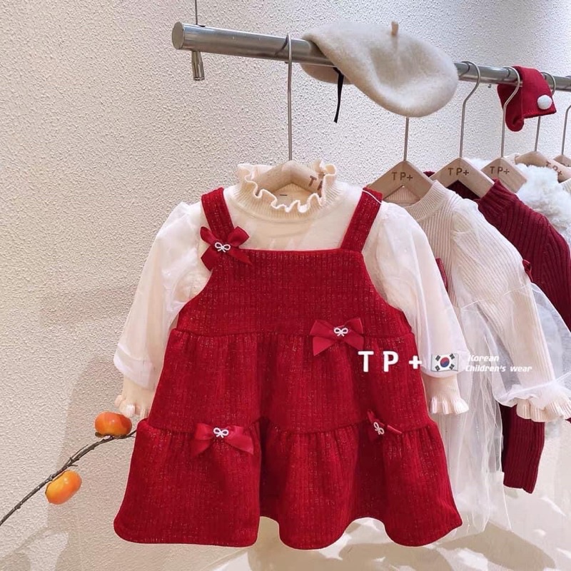 sét áo trắng váy nhung tăm đỏ noel cho bé