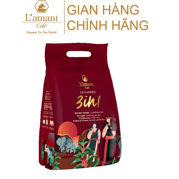 Cà phê hòa tan L'amant 3in1 vị cà phê sữa đá thơm ngon (22 gói x 20gr)