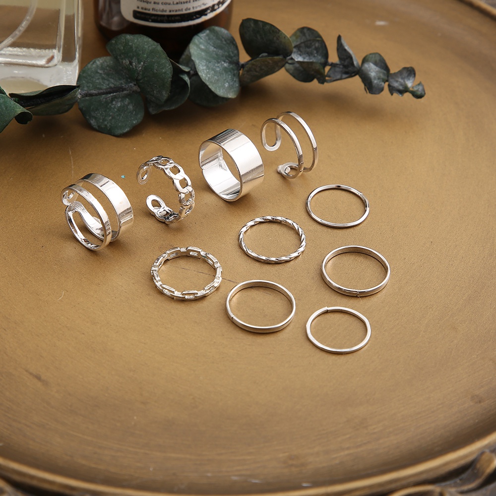 iF YOU Set 10 nhẫn   mạ bạc đơn giản thời trang cổ điển dành cho nữ