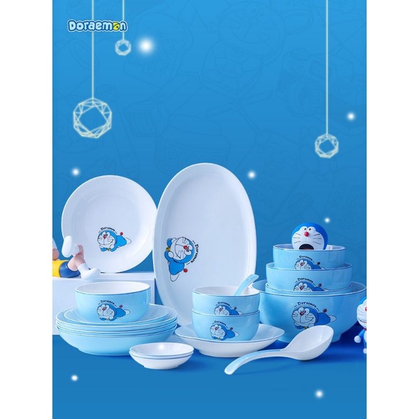 ☄️ TRỌN BỘ BÁT ĐĨA MÀU XANH DORAEMON HÀNG CAO CẤP 💥