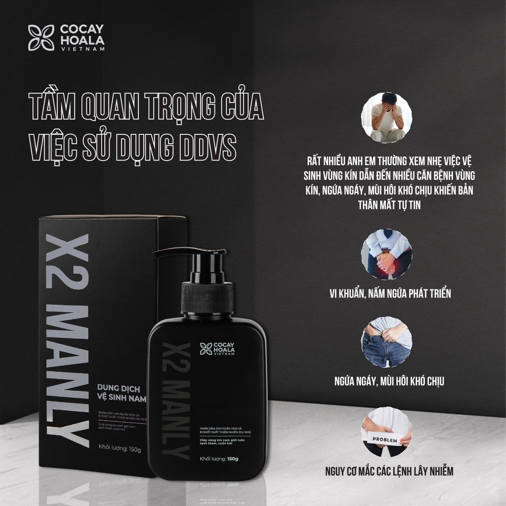 Dung Dịch Vệ Sinh Nam X2 Manly - Làm sạch tức thì Lưu hương 24h dung tích 150g Cocayhoala