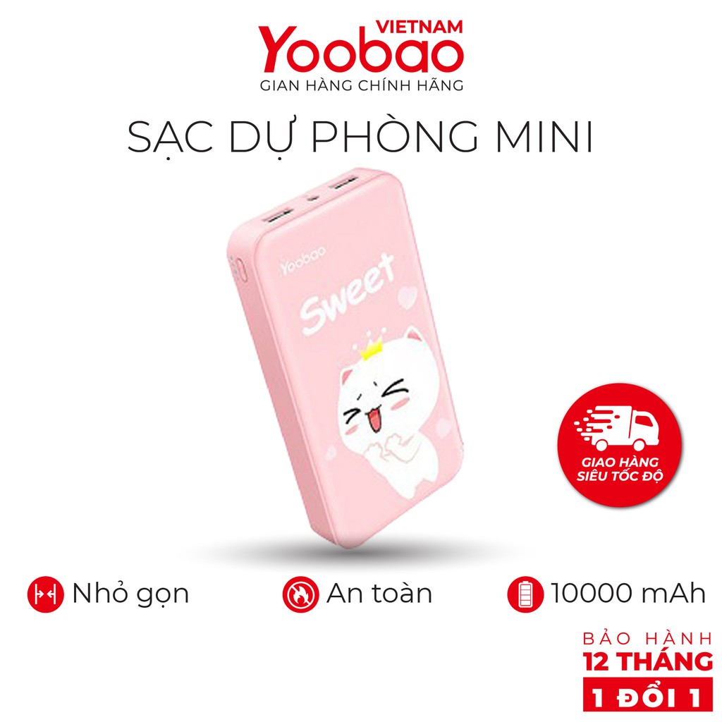 Sạc dự phòng mini 10000mAh Yoobao P10W - Kèm đèn LED - Hàng chính hãng - Bảo hành 12 tháng 1 đổi 1