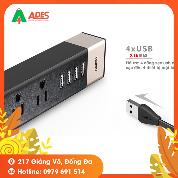 Ổ cắm Remax RUS2 - Bảo Hành Chính Hãng 6 Tháng - Ổ Cắm Kèm 4 Cổng Sạc USB
