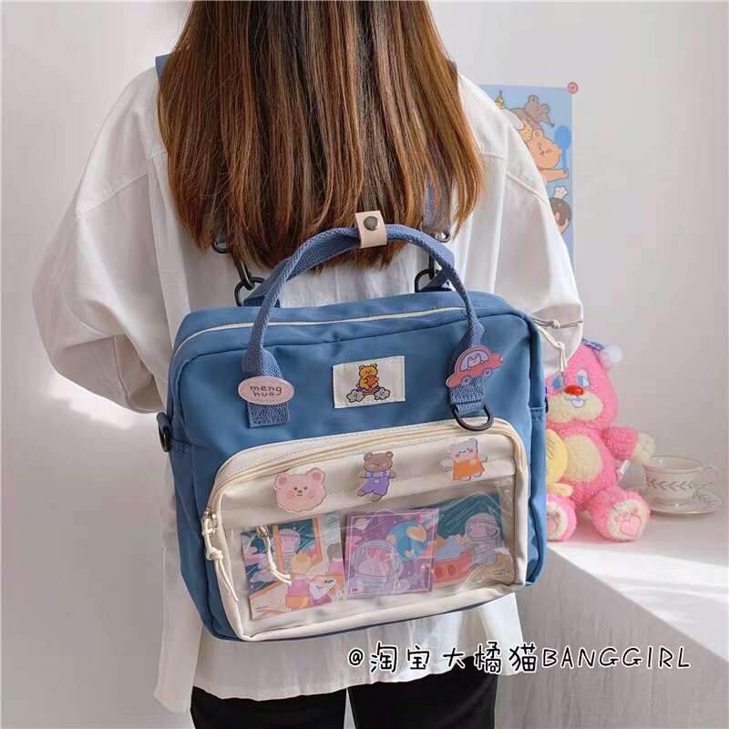 [ORDER] BALO CẶP SÁCH NGANG CÓ 2 KIỂU ĐEO CHÉO VÀ ĐEO VAI ULZZANG MÀU TRẮNG ĐEN HỒNG XANH | BigBuy360 - bigbuy360.vn