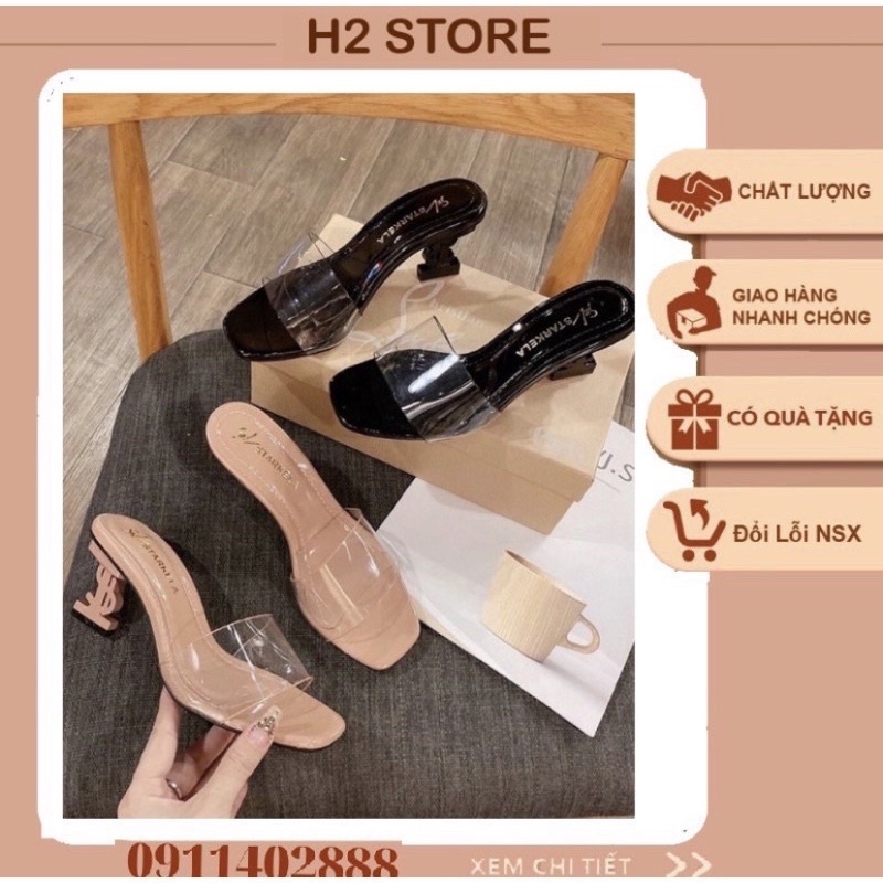 Gót quai bản hở mũi H2STORE kèm đế YS/L cao 7cm da bóng. chuẩn xinh .