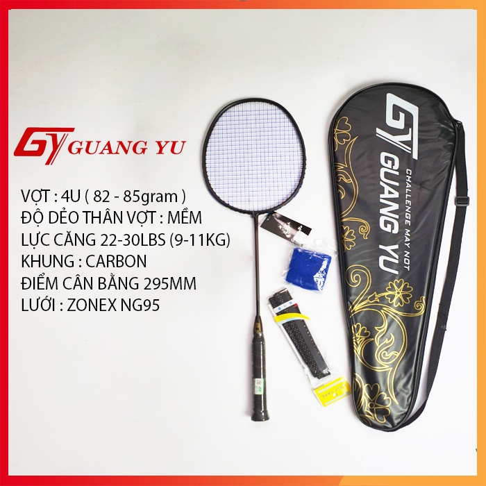 Vợt Cầu Lông 4u Carbon Guangyu thân vợt trợ lực tay cực tốt trọng lượng 82-85gram lưới đan sẵn 9kg - V01