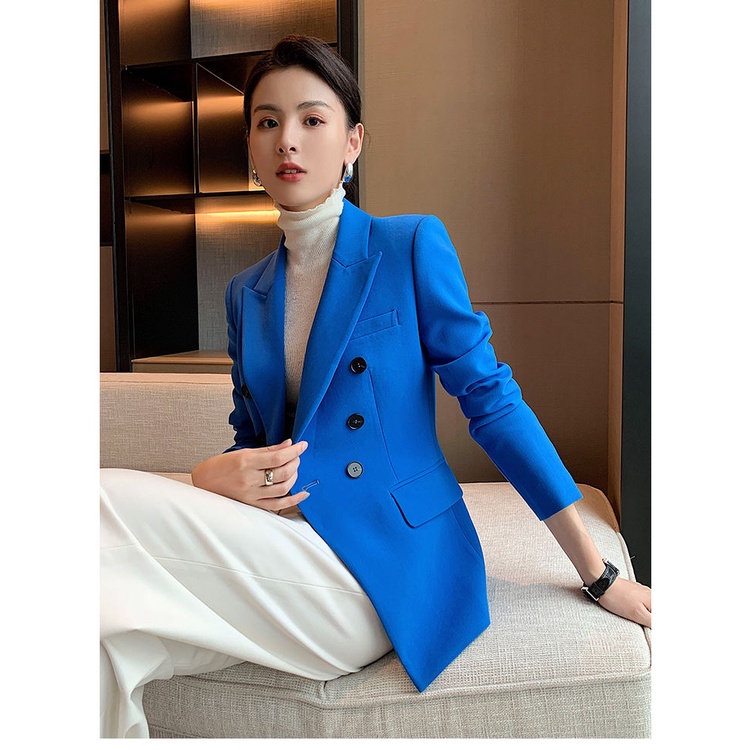 Áo Khoác Vest Ngắn Dáng Ôm Màu Xanh Dương Thời Trang Xuân Thu 2022 Mới Cho Nữ