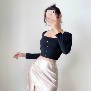 ÁO CROPTOP TAY DÀI NÚT NGỌC