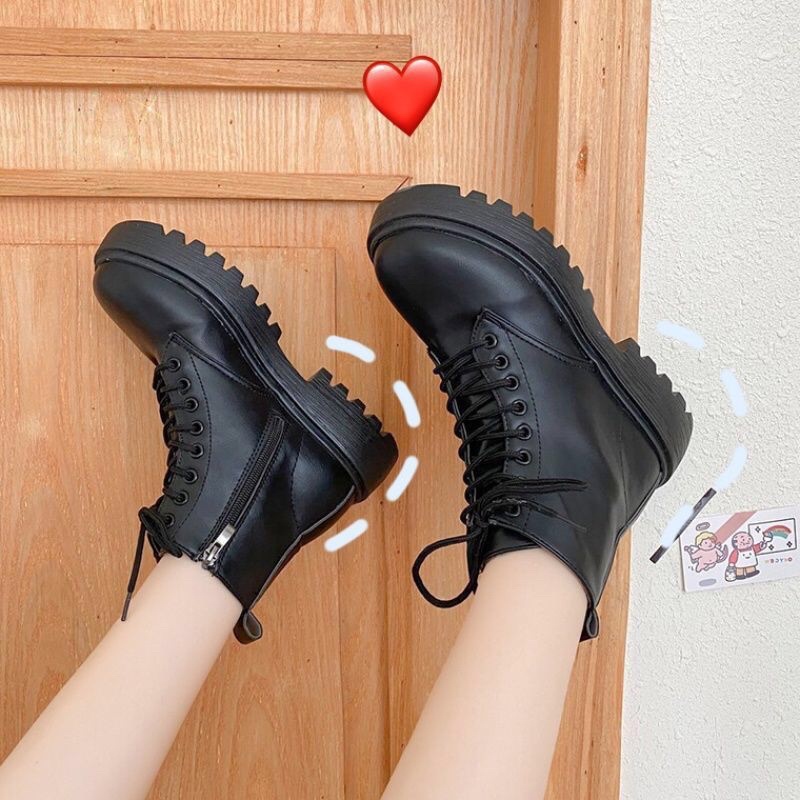 Giày boot nữ cổ cao cao gót 5 cm chiến binh ulzzang big size JAENIA GD003