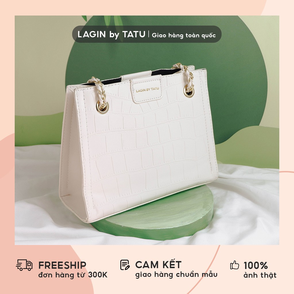 Túi xách nữ basic thời trang cao cấp da rắn LAGIN by TATU 2 màu đen trắng LG1