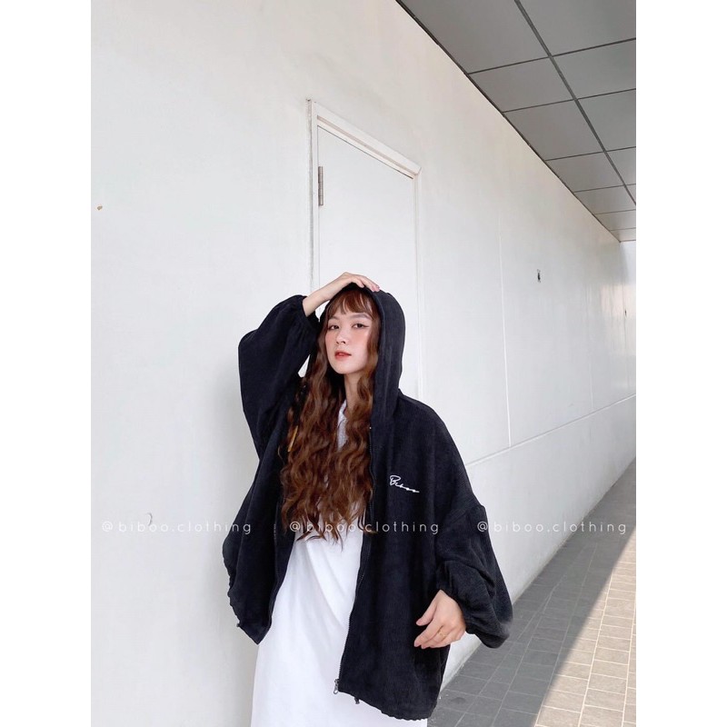Áo khoác kaki nhung chữ ký ulzzang unisex nam nữ