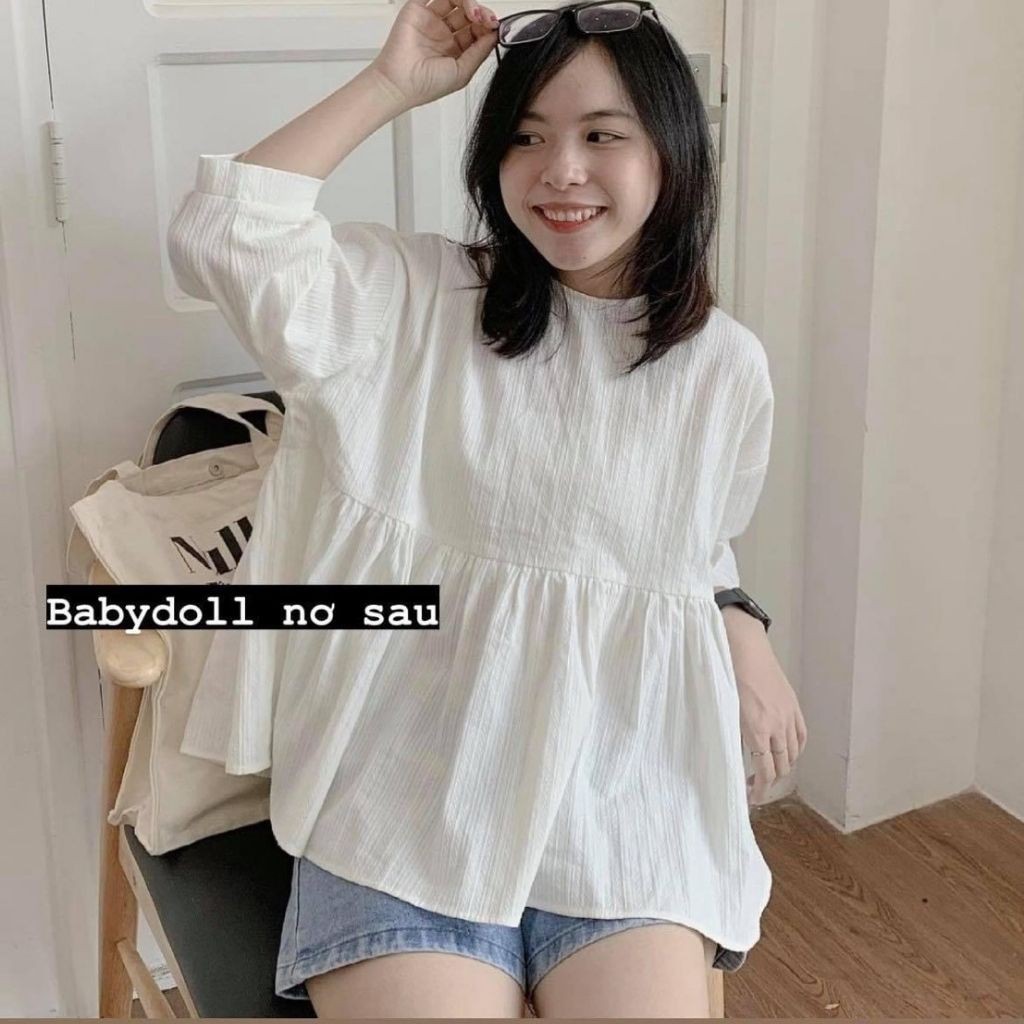Áo babydool nữ dài tay chất thô đũi cực xịn, kiểu dáng Hàn Quốc xinh xắn cá tính form rộng
