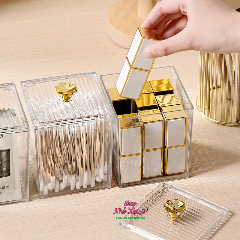 Hộp Đựng Tăm Bông, Bông Tẩy Trang Có Nắp Trong Suốt Tiện Dụng