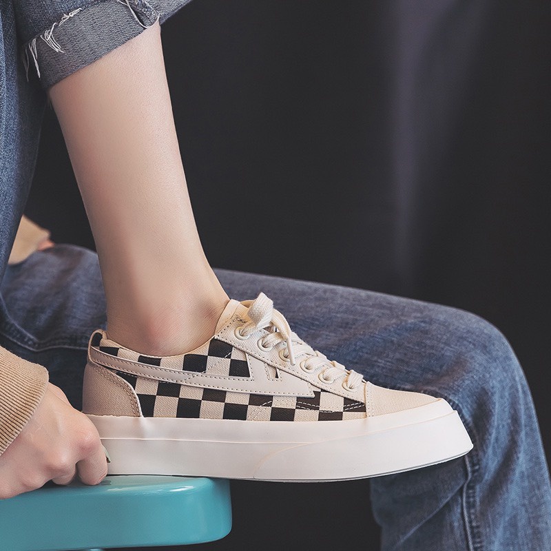 Giày sneaker Ullzang caro cổ thấp xám đen Giầy thể thao bata kiểu dáng basic mới nhất 2022