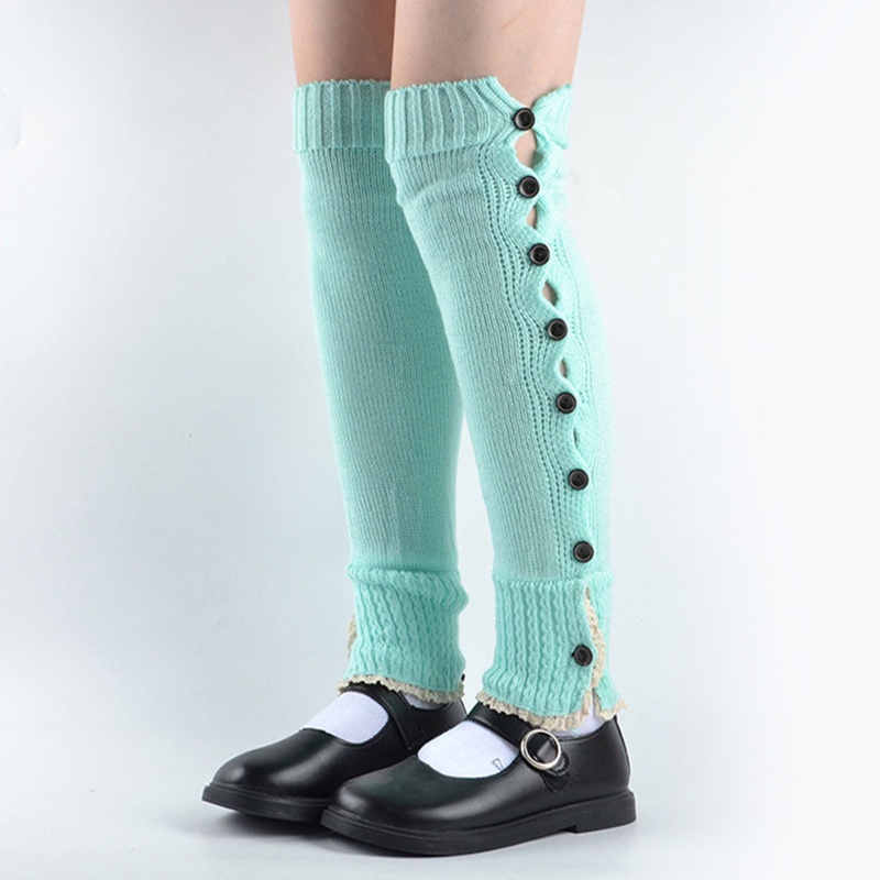 1 Đôi Tất Chân Dệt Kim Giữ Ấm Mùa Đông Phối Nút Ren Phong Cách Hàn Quốc Dành Cho Nữ