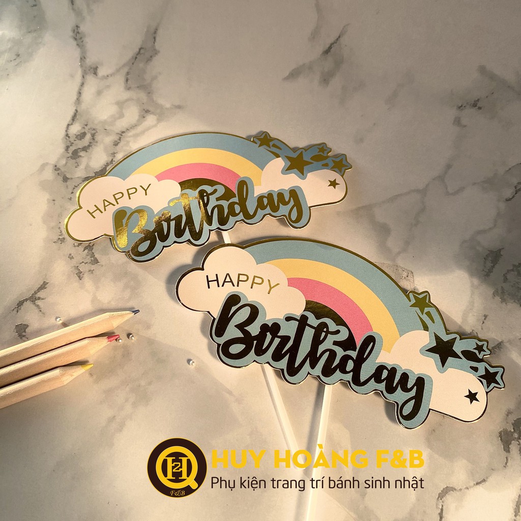 Set 10 hình giấy Happy birthday ánh kim trang trí bánh kem bánh sinh nhật