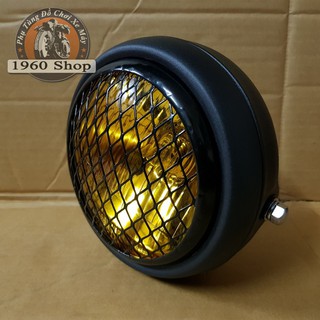 đèn pha xe máy độ SU GN gáo đèn pha và lưới mắt cáo vỏ kim loại màu đen sơn tĩnh điện