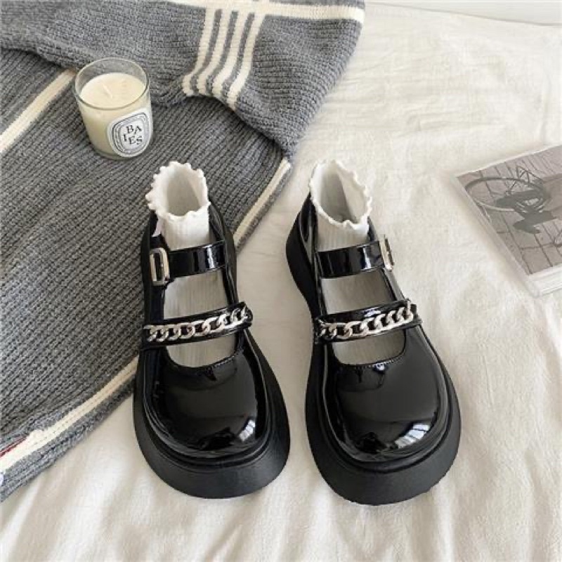 Giày Lolita Thiết Kế Cá Tính Phối Kèm Dây Xích Cao Cấp Đề Cao 5cm