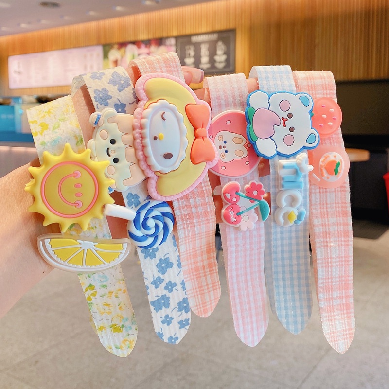 Băng Đô Cài Tóc Khóa Dán Họa Tiết Hoạt Hình Phong Cách Hàn Quốc Đáng Yêu Cho Bé Gái