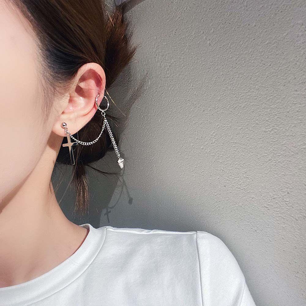 Epoch Bông Tai Dạng Kẹp Hình Thánh Giá Bằng Thép Không Gỉ Phong Cách Gothic Đơn Giản Cho Nam Và Nữ