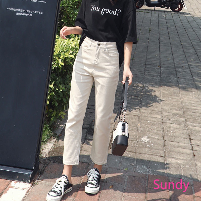 Quần Jean Ống Suông Cạp Cao Size Lớn Phong Cách Hàn Quốc Thời Trang Mùa Thu Cho Bạn Nữ