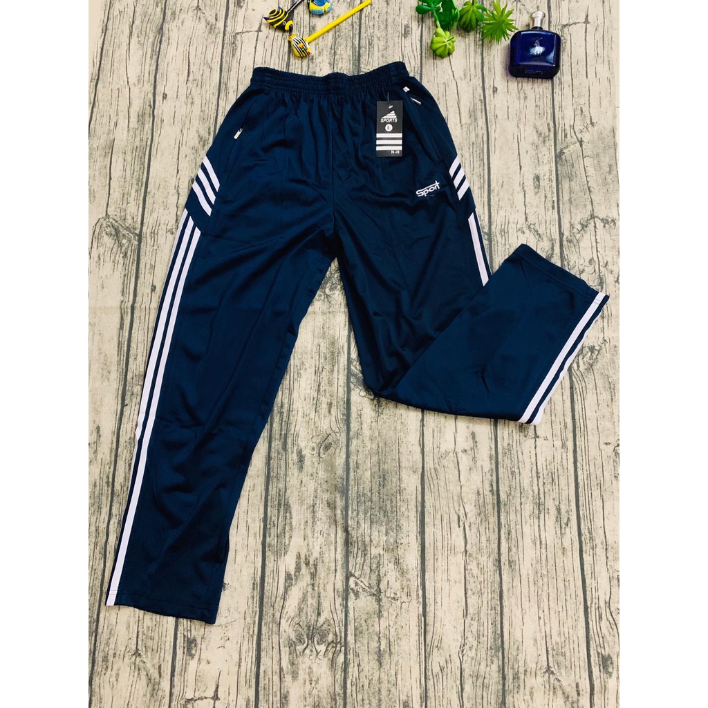 Quần Dài Thể Thao XANH đen 3 ba sọc 2 sọc - xuất khẩu Túi Zip quần học sinh thể dục tập gym vnxk