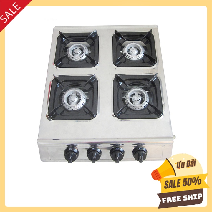 Bếp gas làm mỳ cay 4 họng, bếp ga 4 lò vuông Inox