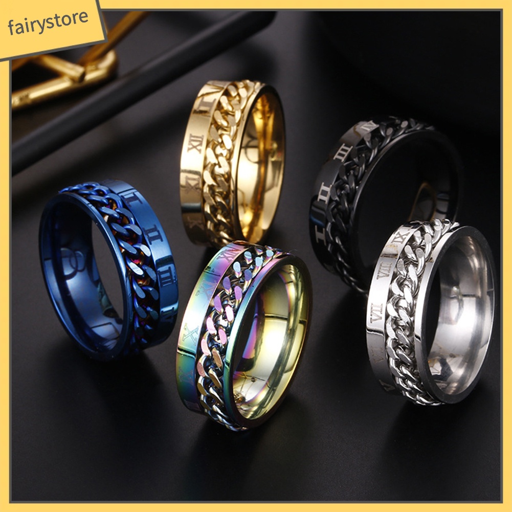 Nhẫn thép titan khắc họa tiết số La Mã thời trang