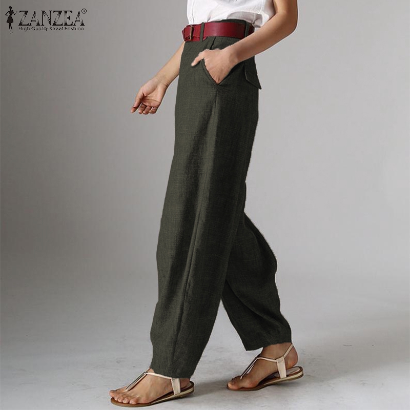 ZANZEA Quần baggy lưng cao ống rộng kiểu dáng thời trang dành cho nữ