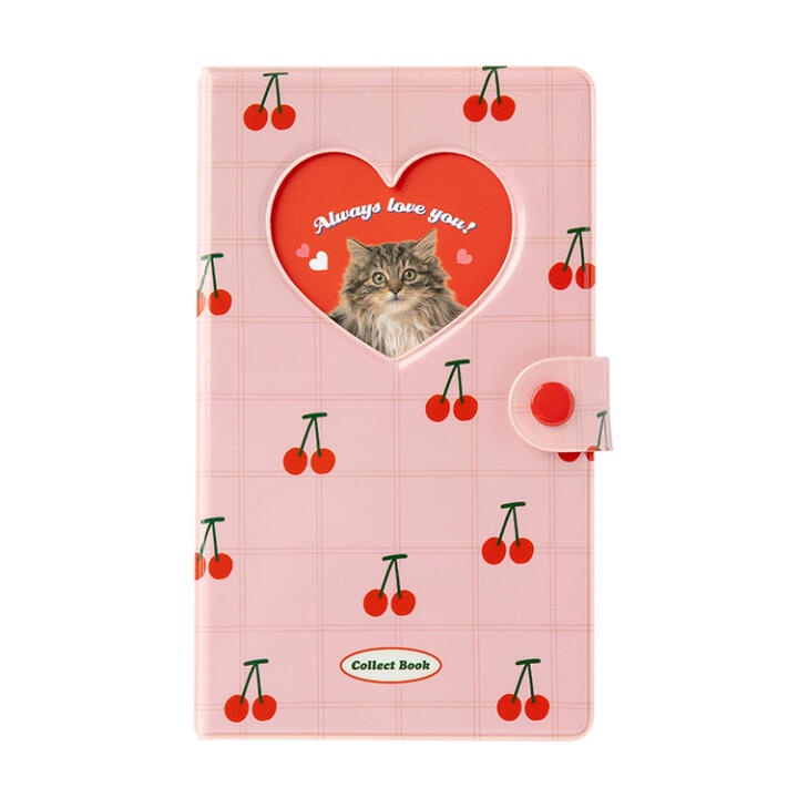 Binder Collect Book ARTBOX Hàn Quốc Đựng Photo Card Ảnh Họa Tiết Mèo Và Cherry Có Nút Bấm Sổ Màu Hồng