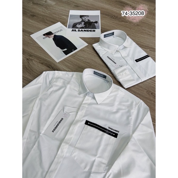 [Sẵn hàng] Áo Sơ Mi Dài Tay Trắng DSQ Vạch Túi Siêu Hot - Áo Sơ Mi Trắng Dsq Cao Cấp