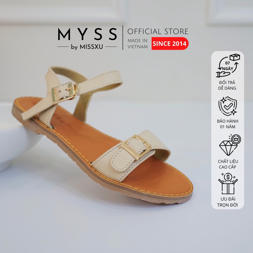 Giày sandal nữ bệt quai ngang phối khóa da thật cao cấp MYSS - SD136