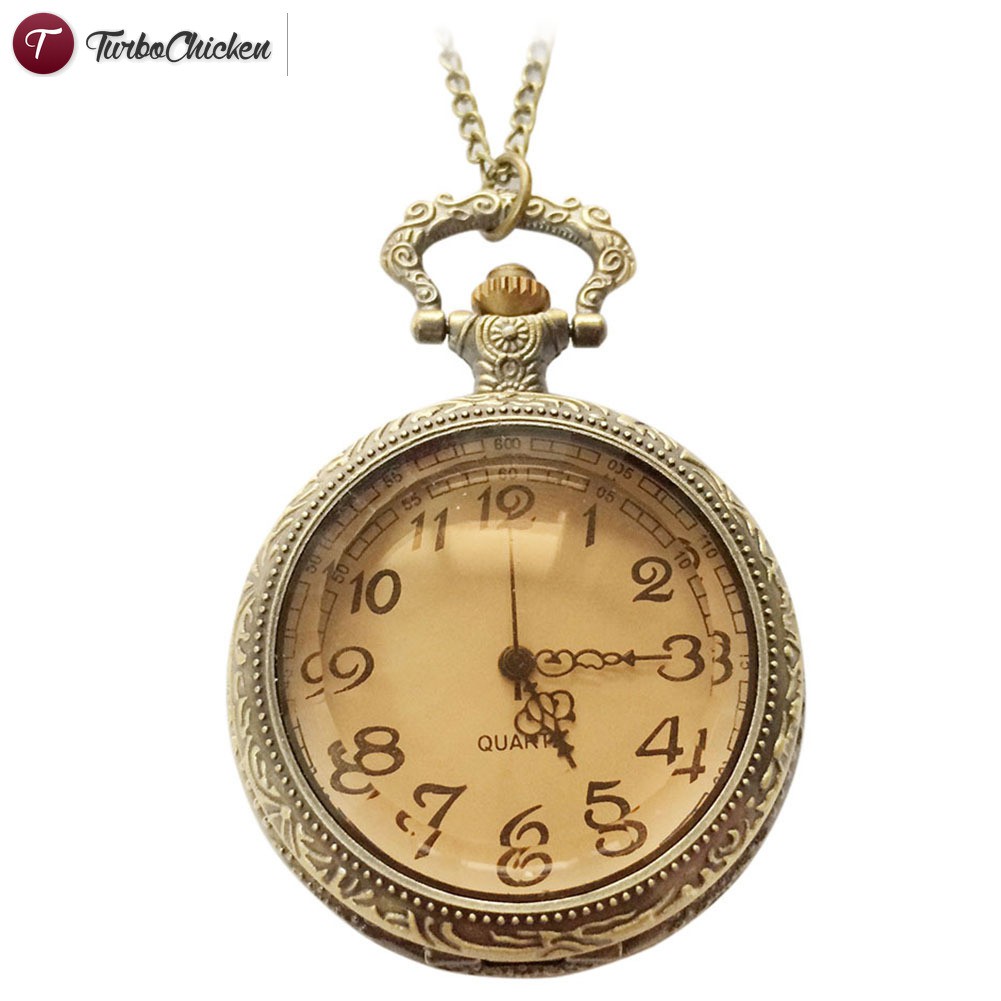 Đồng hồ quả quýt bỏ túi dây kim loại mặt kính màu nâu đậm cho unisex