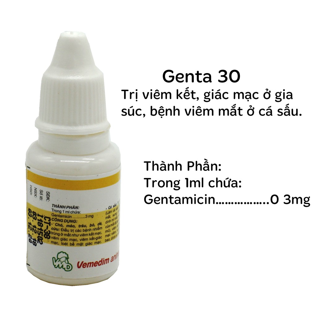 Vemedim Genta 30 - Dùng cho viêm kết, giác mạc ở gia súc, bệnh viêm mắt ở cá sấu (Lọ 10ml)