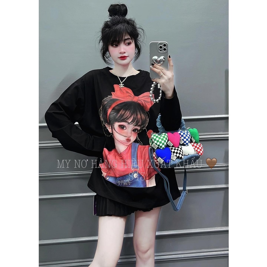 Shynstores Áo sweater nữ cổ tròn tay dài ống suông vải nỉ mỏng mịn mềm