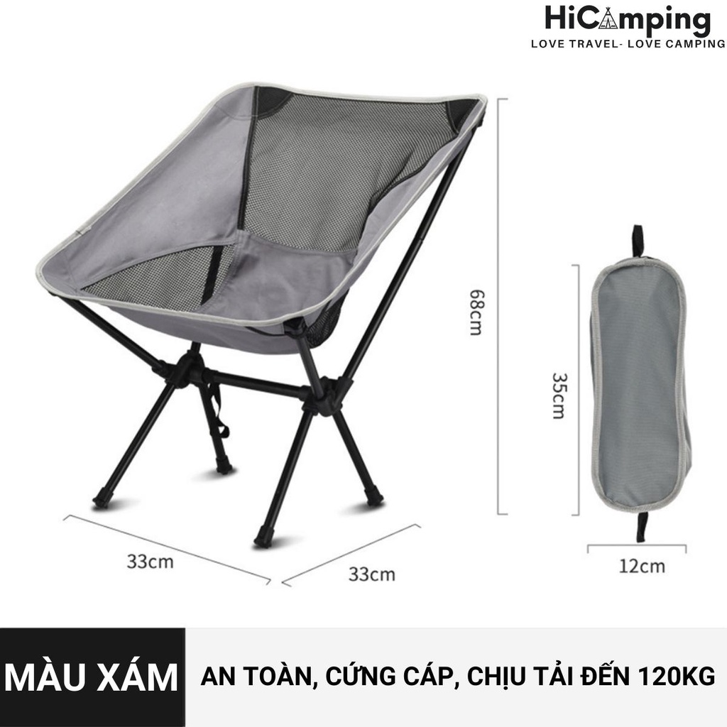 Ghế xếp gọn chịu lực 120kg cắm trại dã ngoại, khung thép chịu lực