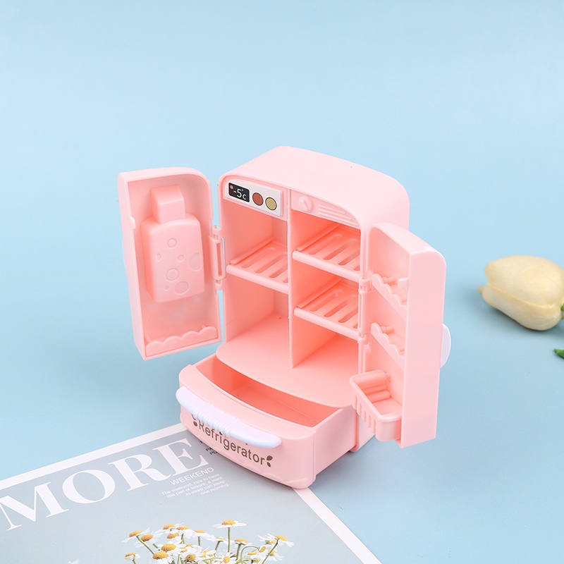 ### Tủ Lạnh Mini Màu Hồng Tỉ Lệ 1 / 12 Trang Trí Nhà Búp Bê