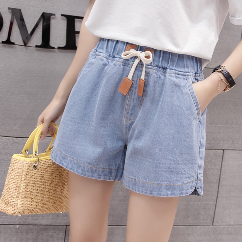 Quần Short Denim Ống Rộng Lưng Thun Cột Dây Trẻ Trung Năng Động