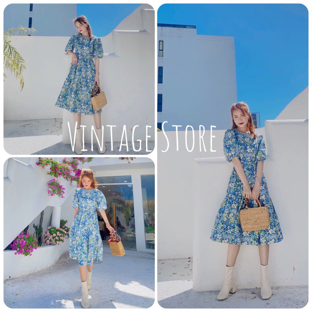 Đầm Ulzzang Hoa chất vải Kate mềm mịn, đầm bầu Maxi cho các mẹ bon chen thoải mái VINTAGE STORE