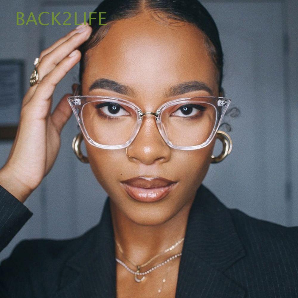 BACK2LIFE Korean Cat Eye Frame Eyewear Trendy Optical Glasses Anti Blue Light Glasses Fashion Cat Eye Big Frame Cool Blue Light Blocking Anti Radiation Vintage Computer Eyeglasses/Multicolor